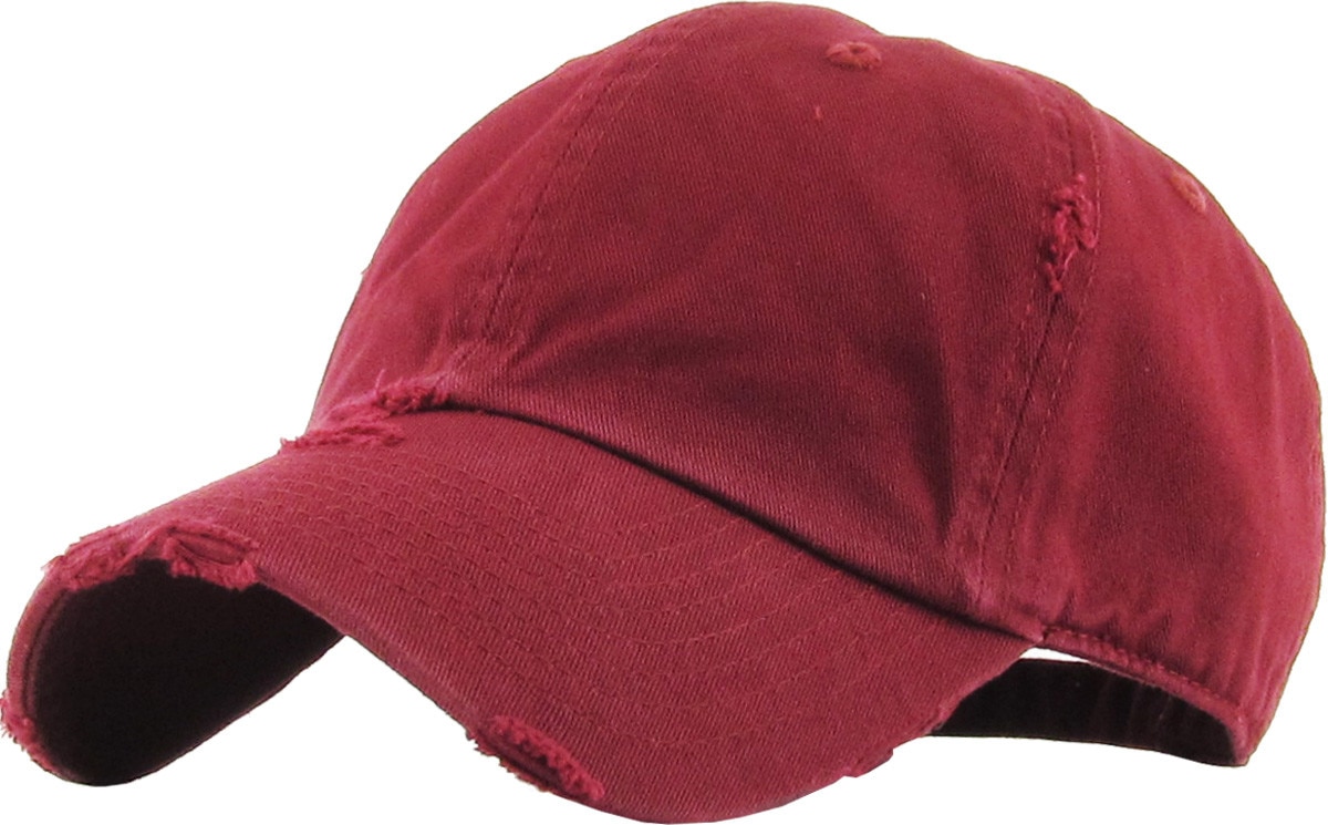 Maroon Distressed Vintage Baseball Cap Front Side View